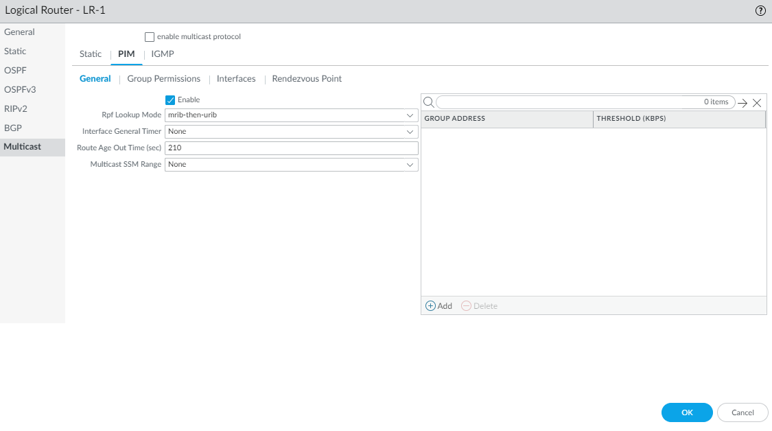 PIM General configuration tab.